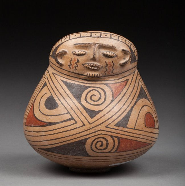Pre Colombian Poly Chrome Pottery, Cases Grande Hominoid Vase, #913 Sold