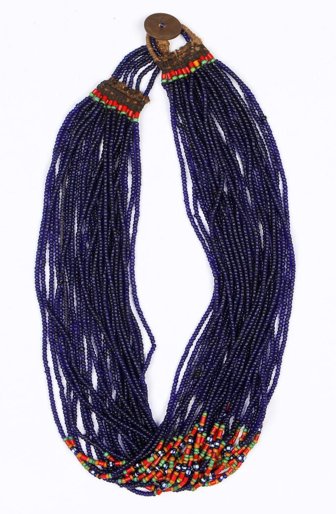 Authentic Konyak Naga, Royal Cobalt Glass Bead Necklace, Ca Early 1900's, #1482