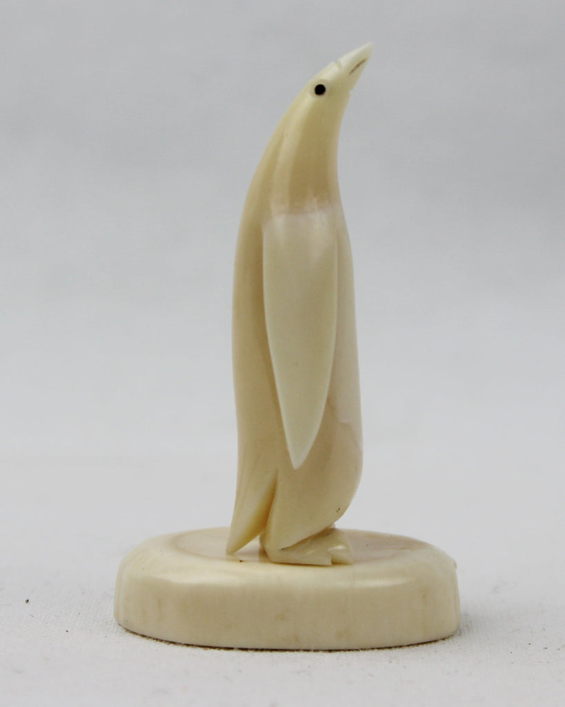 Vintage Inuit Hand Carved Walrus Ivory Miniature Penguin Figure with Base, Ca 1970's,#1537