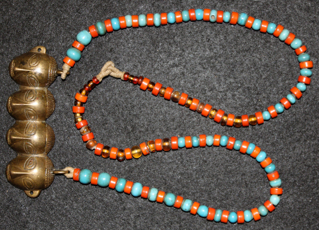Nagaland : Authentic Konyak Naga 4 Head Brass Trophy Pendant #618