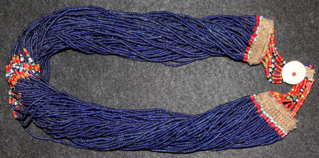 Nagaland : Authentic Naga Small Multistrand Cobalt Bead ‰ÛÏRoyal‰ Necklace with Shell Button Closure #627
