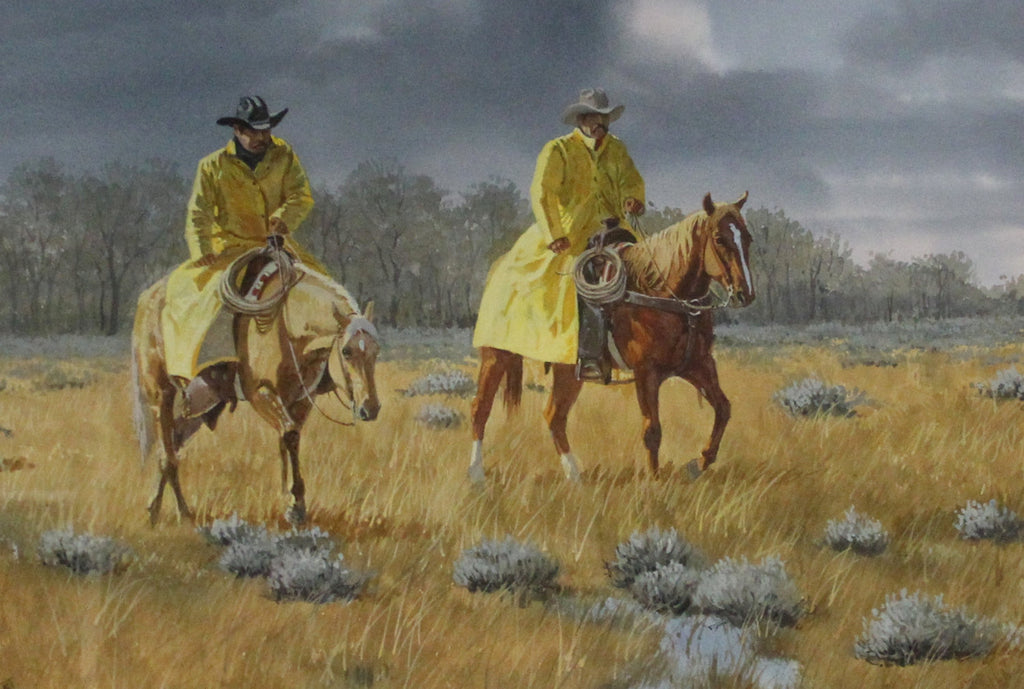 Original Painting : Ron Stewart, "Cold, Wet and Hungry ", Signed, Opaque Water Color Painting, Original, Western Painting, Hand Painted