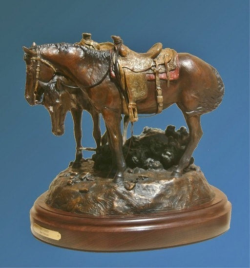 Western Art : Ron Stewart, Ron Stewart Western Artist, Ron Stewart Bronze Sculpture, "Dog Tired" Signed by Ron Stewart, Limited Edition 35