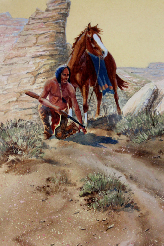 Wester Art: Ron Stewart, Western Artist, Water Color Painting, ‰ÛÏWarm Trail‰, Ca 1980, #727