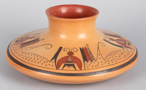Native American, Vintage Hopi Poly Chrome Moth Pot, by Dawn Navasie, Ca 1990's, #1445