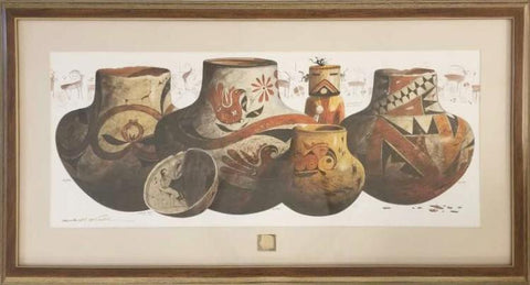 Western Artist Michael McCullough Laguna, Hopi Pottery Watercolor Painting, Ca 20th Century, #1131