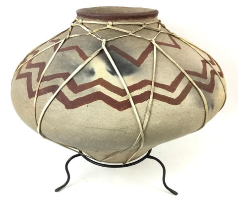 Tarahumara Indian Rawhide  Bound Poly Chrome Pottery Vessel,  Ca, 1970's #989