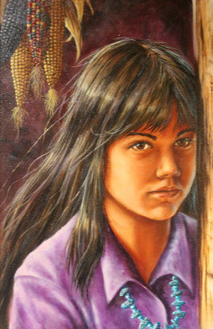Western Art, “Corn Girl”, Oil Painting by L. Karrren Brakke, Ca 1982, #980 Donated to NRA Foundation 2016