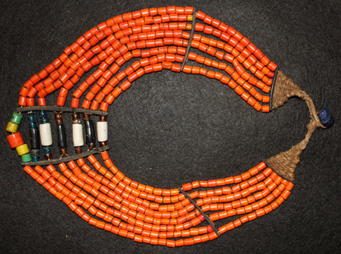 Glass Bead Necklace : Authentic Vintage Konyak Orange Tile Glass Bead Collar Necklace #552