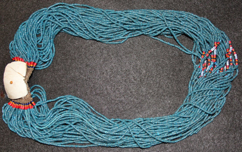 Konyak Naga Long Royal Chiefs Clan, Old Blue Glass Trade Bead Necklace #579