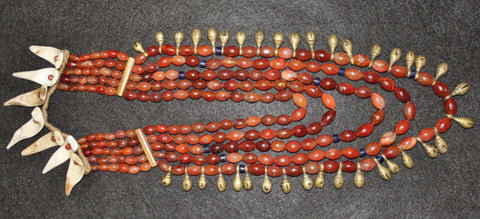 Naga Necklace : Authenic Ao Naga Wealthy Woman's Carnelian, Shell and Brass Bell Necklace #600