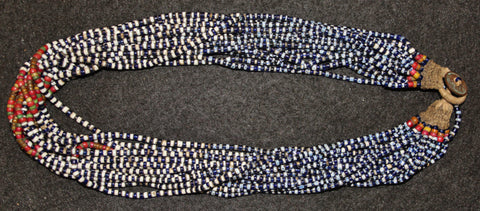 Glass Beaded Necklace : Authentic Naga Small Chevron/Cobalt Glass Bead Royal Necklace #640