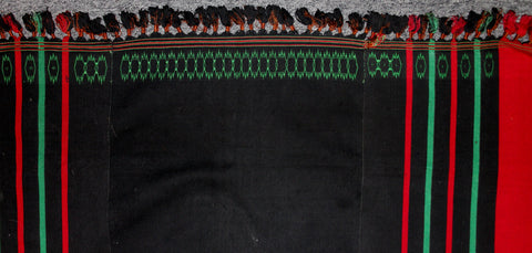 Woman's Skirt : Authentic Naga Angami Woman's Black Skirt with Green and Red Stripes #646