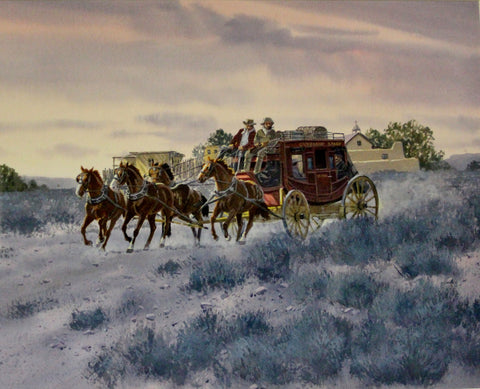 Ron Stewart Water Color, "Stage to Santa Fe", #672