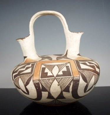 Native American Pottery, Acoma Pottery, Wedding Jar, Polychrome with Birds, Circa 1920's-1930's-#680