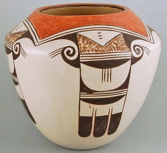 Hopi Pottery, Native American Pottery by Helen Naha, Feather Woman, Eagle Tail Pattern-#679