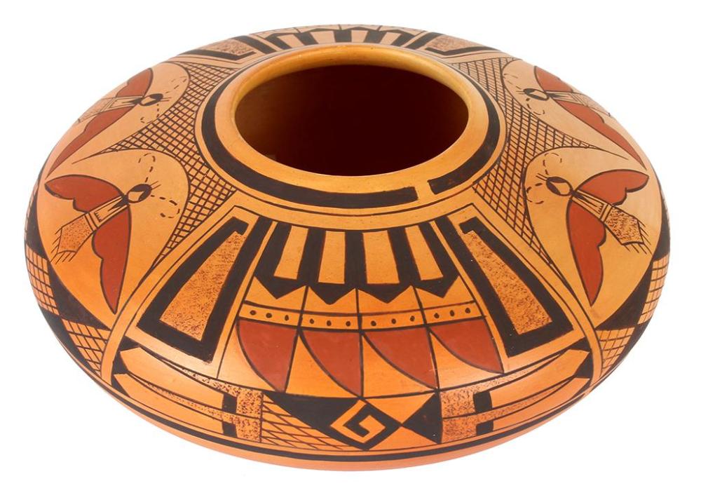 Native American Hopi Poly Chrome Pottery Bowl, by Ramona Ami, Ca 1980'