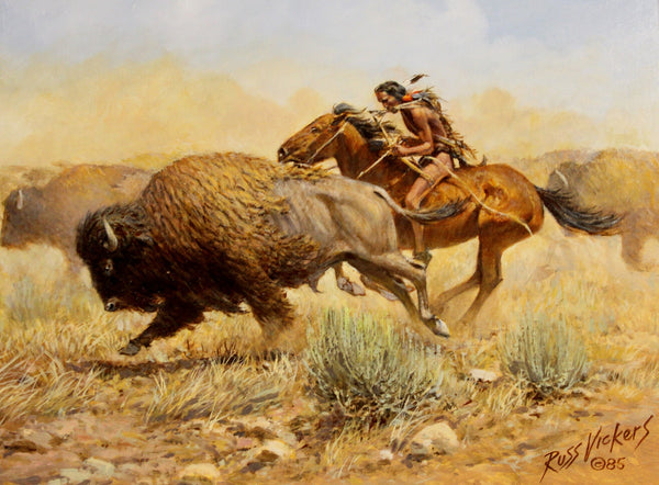 Western Artist, Russ Vickers (American, 1923-2007), “Buffalo Hunter” O