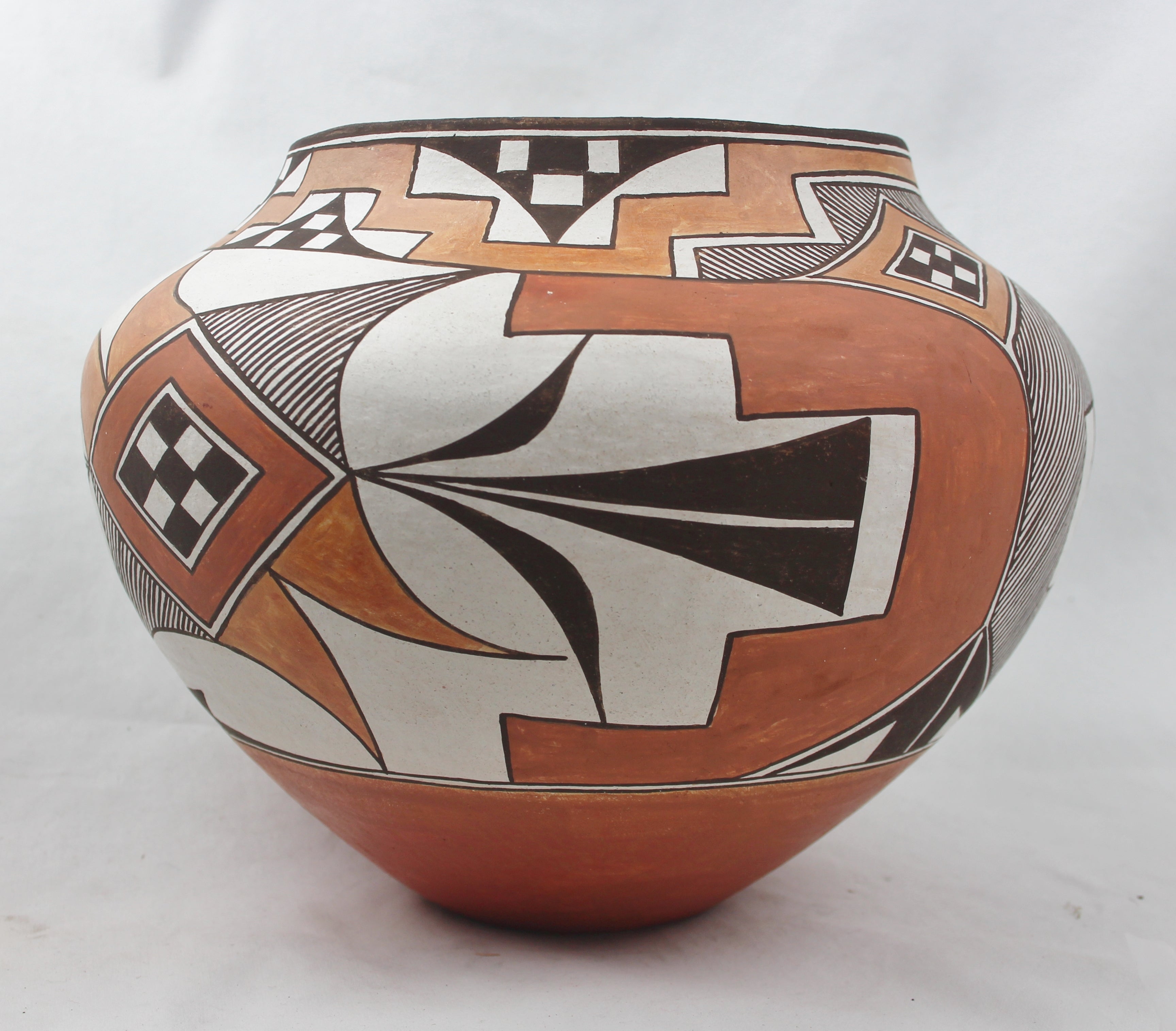 Native American, Vintage Acoma Poly Chrome Pottery Olla, Ca. 1975, By