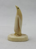 Vintage Inuit Hand Carved Walrus Ivory Miniature Penguin Figure with Base, Ca 1970's,#1537