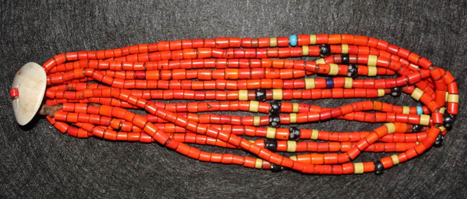 Vintage Konyak Large Orange Tile Bead Necklace from Nagaland, NE India