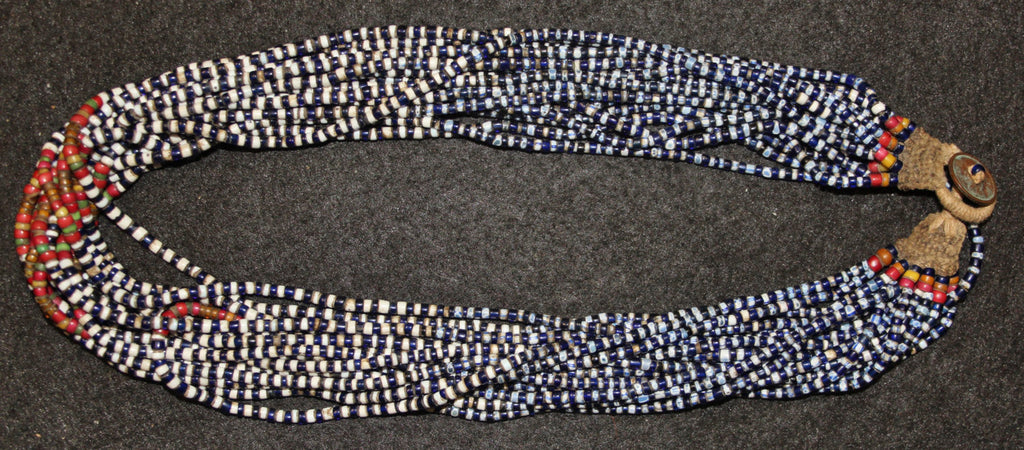 Glass Beaded Necklace Authentic Naga Small Chevron/Cobalt Glass Bead