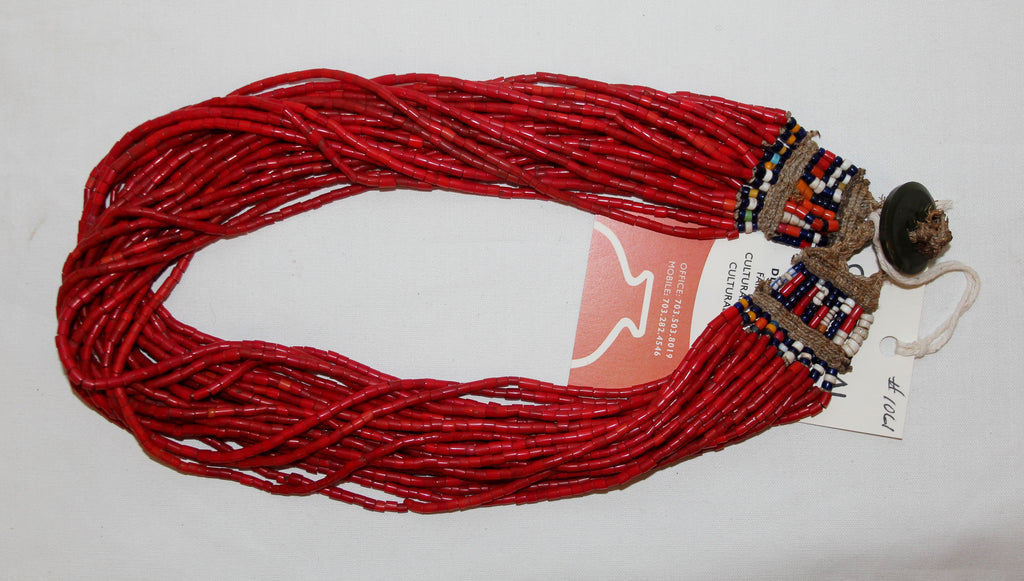 Glass Bead Necklace : Naga Small Red Multi-strand Glass Bead Necklace, with Macrame  Closure #1061