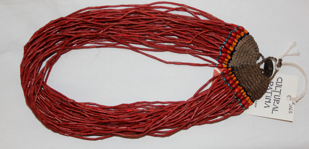 Glass Bead Necklace : Naga Small Red Multi-strand Glass Bead Necklace, with Macrame  Closure #1062