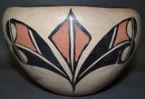 Native American Santo Domingo Poly Chrome  Pottery Bowl With Floral Design. Ca 1940's-50's, #859