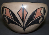 Native American Santo Domingo Poly Chrome  Pottery Bowl With Floral Design. Ca 1940's-50's, #859