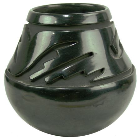 Native American, vintage Santa Clara Blackware Pottery Jar, by Stella Chavarria Ca. 1970's, #1249