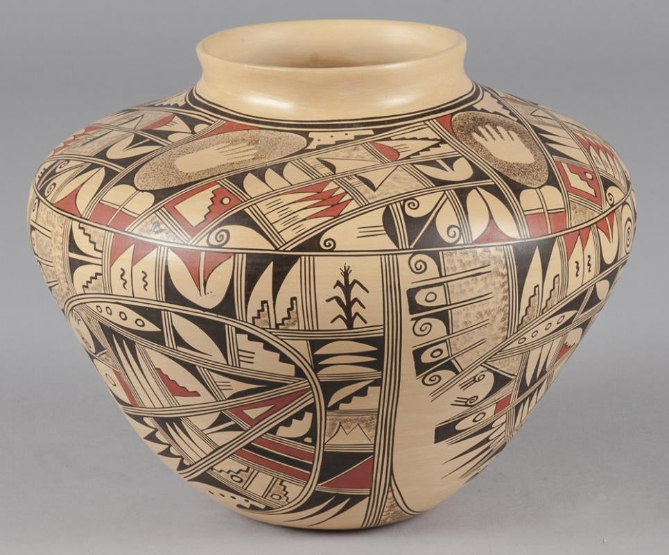 Native American, Hopi Poly Chrome Pottery Olla, by Loretta Silas, Ca 1970's, #1316