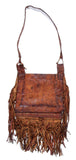Vintage Moroccan Tooled Leather Shoulder Bag, with Beads, Fringe, Ca 1970"s, #1146 Sold