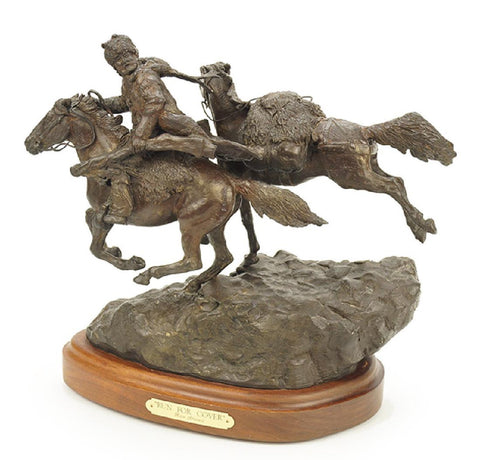 Western Bronze Sculpture, "Run For Cover" By Listed Artist Ron Stewart, 2/35. #1221