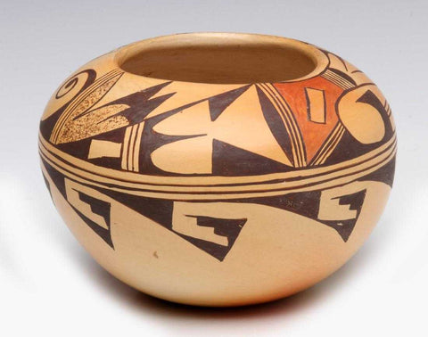 Native American, Vintage  Hopi Tewa Poly Chrome Pottery Jar by Patty Maho, Ca 1970's, #1412