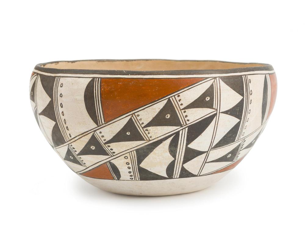 Native American, Vintage Acoma Poly Chrome Pottery Dough Bowl, Ca 1950's, #1501