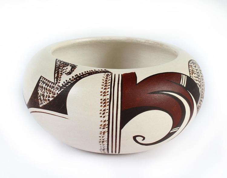 Native American, Vintage Hopi Poly Chrome Pottery Bowl, by Marianne Navasie Jim, 1980's, #1331