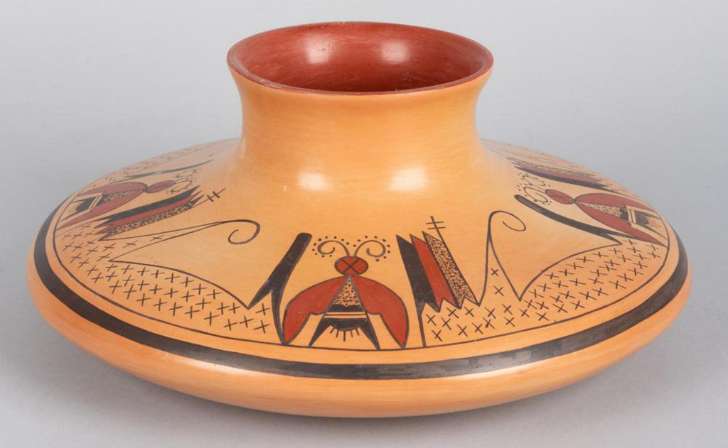 Native American, Vintage Hopi Poly Chrome Moth Pot, by Dawn Navasie, Ca 1990's, #1445