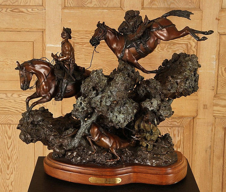 Western Artist, James Regimbal, (1949), Bronze Sculpture, "Woodland Hunters" Ca 1991, #1389