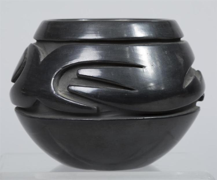 Native American, Vintage Santa Clara Blackware Pottery Bowl, by Stella Chavarria, 1970's, #1319