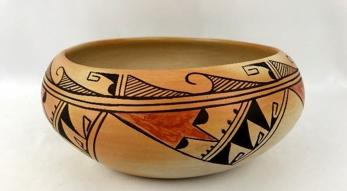 Native American vintage Hopi Poly Chrome Pottery Bowl by Mae Mutz, Ca. 1940's, #1297 SOLD