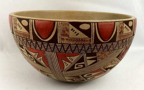 Native American Hopi Poly Chrome Pottery Bowl, by Beth Sakeya, Ca 1970's #1301