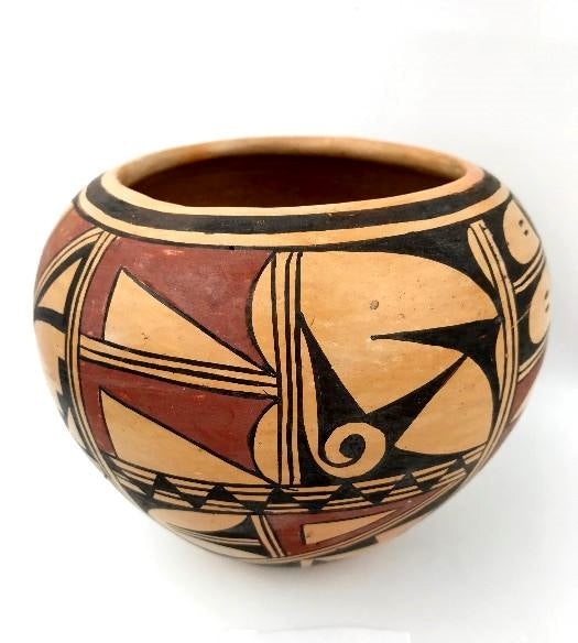 Native American Hopi Poly Chrome Pottery Bowl, by Olive Toney, Ca. 1940's, #1302