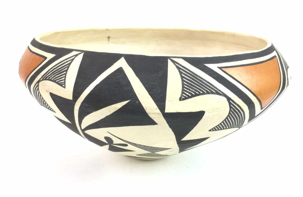 Native American, Vintage Acoma Poly Chrome Pottery Bowl, by Adrian Trujillo, Ca 1980's, #1346 Sold