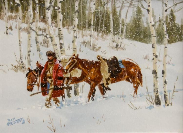 Western Artist Ron Stewart, Water Color Painting, "Lone Trapper", Ca Early 1970's # 815