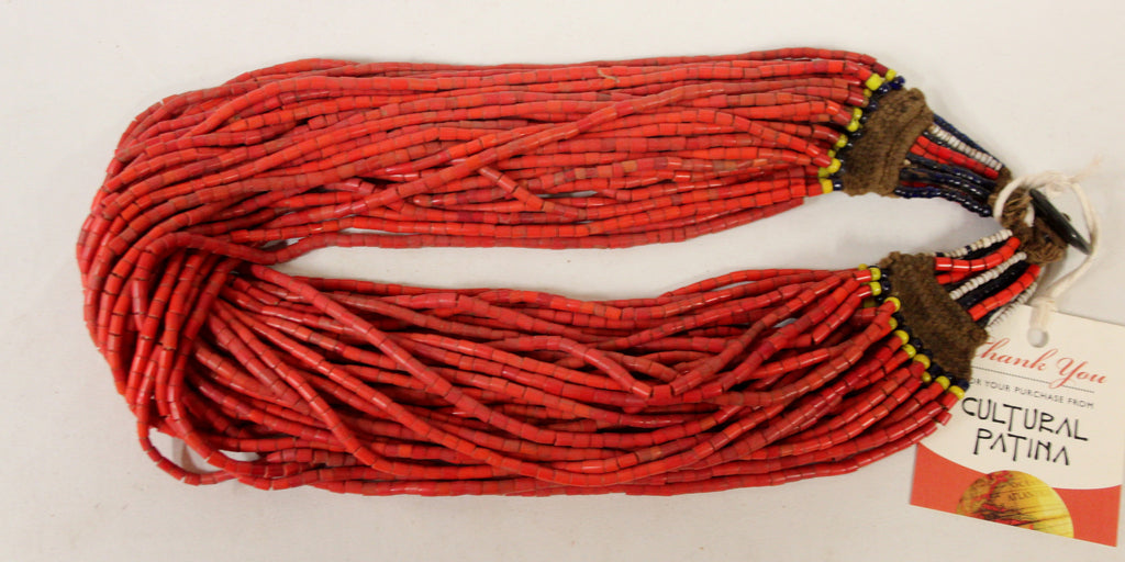 Authentic Naga Heavy Red Multi-strand Glass Bead Necklace, #1051