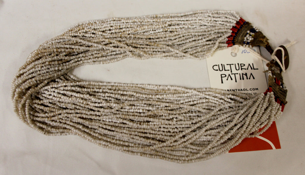 Authentic Naga White Glass Bead Multi-strand Necklace, with 43 Strands of Beads, and Macrame Closure, #1050 Sold