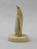 Vintage Inuit Hand Carved Walrus Ivory Miniature Penguin Figure with Base, Ca 1970's,#1537
