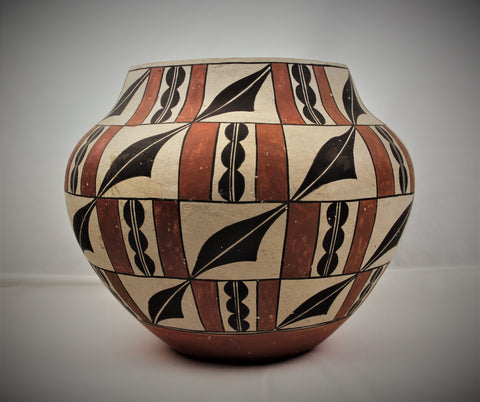 Native American, Vintage Acoma Polychrome Pottery Olla, Ca 1950's, #1672