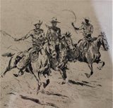 Western Art : Western Artist, Edward Borein, Etching, "Race to the Wagon", #89